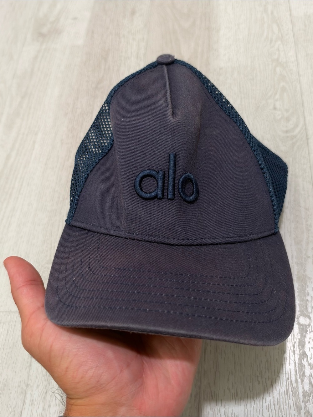 ALO Yoga Men’s Navy Mesh Trucker Cap with Embroidered Logo